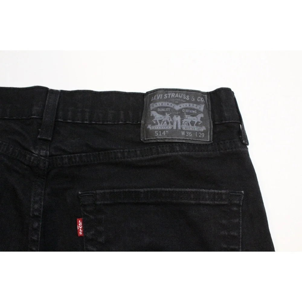 Levis 514 Jeans Mens 36x30 Black Straight Mid‎ Rise Dark Wash Denim